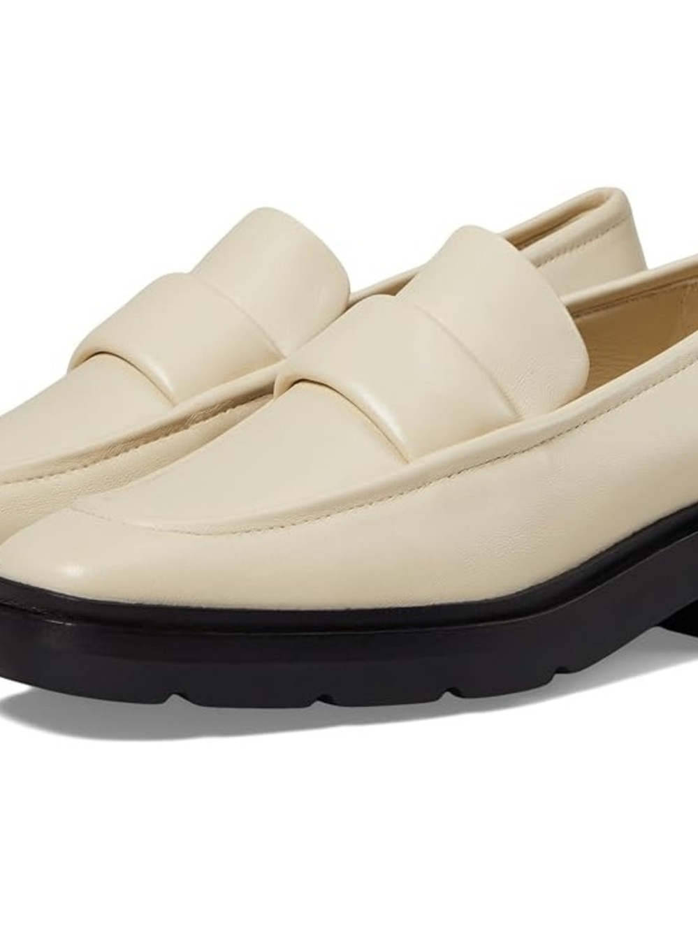 Vince Cream Leather Penny Loafers with Black Sole